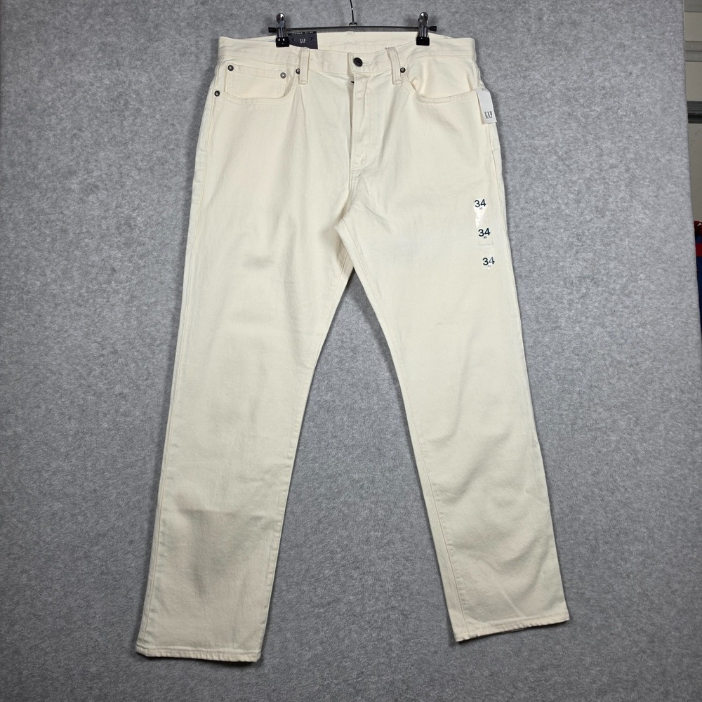 GAP Jeans Mens Size 34x30 Ecru Twill Light Wash Denim Stretch Straight Fit NEW